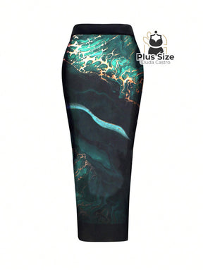 Conjunto Maiô E Pareô Com Estampa Marmorizada Plus Size