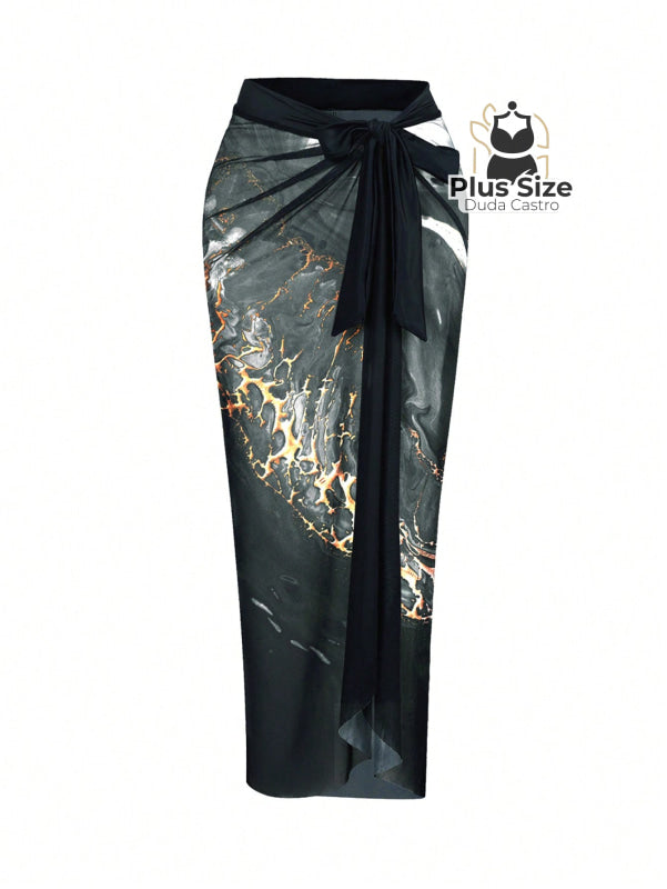 Conjunto Maiô E Pareô Com Estampa Marmorizada Plus Size