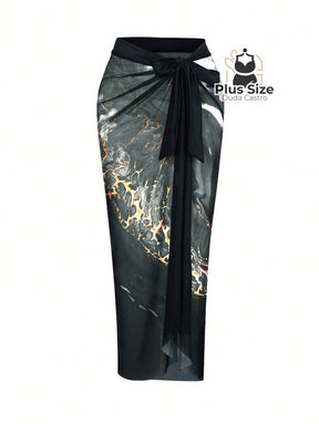 Conjunto Maiô E Pareô Com Estampa Marmorizada Plus Size