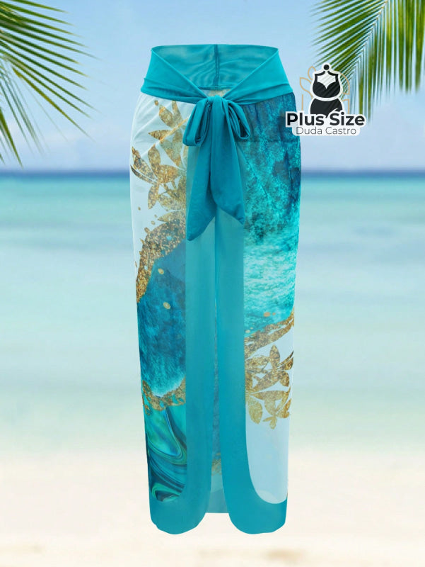 Conjunto Maiô E Pareô Com Estampa Marmorizada Plus Size