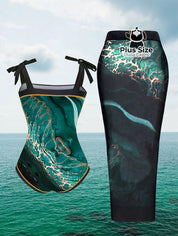 Conjunto Maiô E Pareô Com Estampa Marmorizada Plus Size