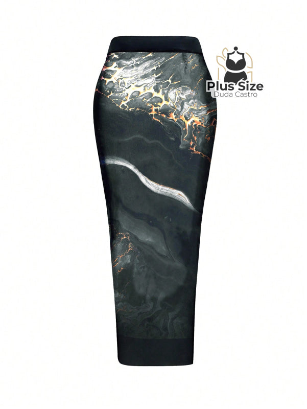 Conjunto Maiô E Pareô Com Estampa Marmorizada Plus Size