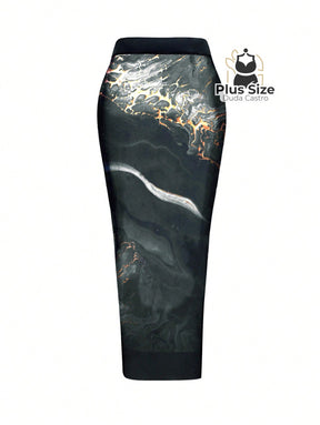 Conjunto Maiô E Pareô Com Estampa Marmorizada Plus Size