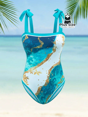 Conjunto Maiô E Pareô Com Estampa Marmorizada Plus Size