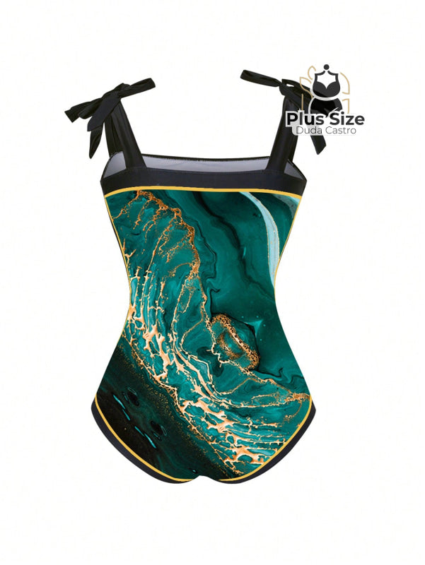 Conjunto Maiô E Pareô Com Estampa Marmorizada Plus Size