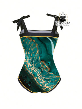 Conjunto Maiô E Pareô Com Estampa Marmorizada Plus Size