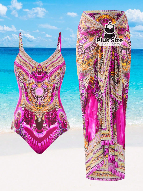 Conjunto Oasis Maiô E Pareô Plus Size G / Pink