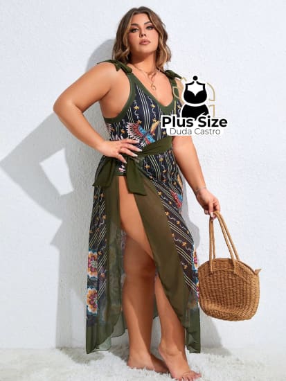 Conjunto Oasis Plus Size De Maiô Com Saia Praia