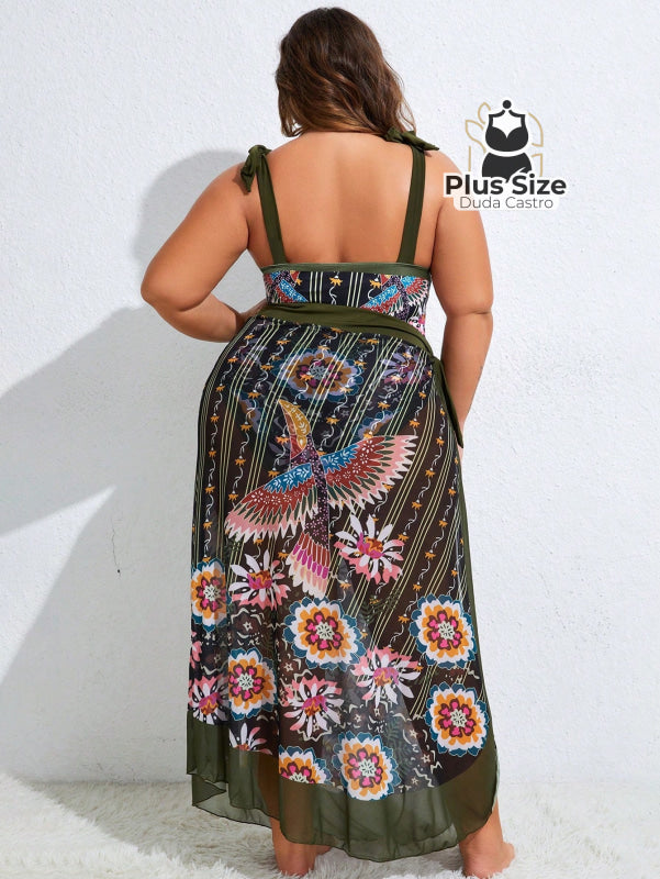 Conjunto Oasis Plus Size De Maiô Com Saia Praia