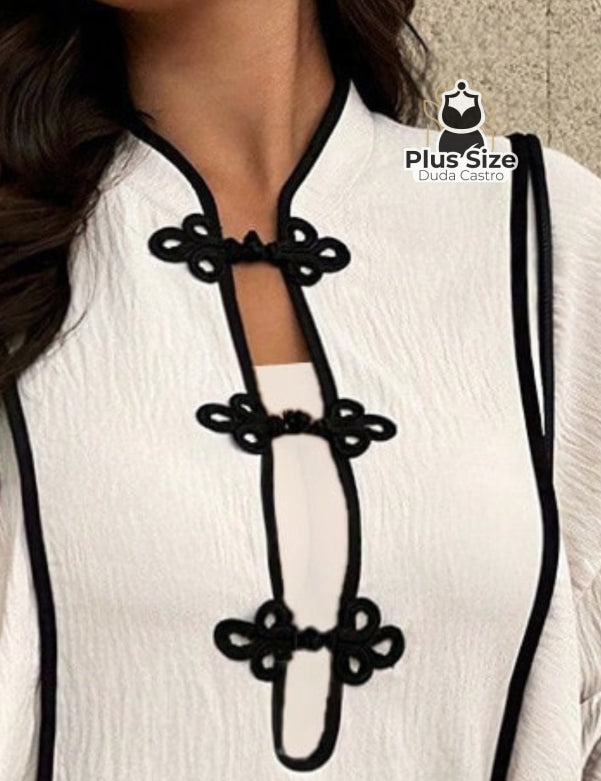 Conjunto Social com Detalhes de Contrates Plus Size Conjunto Social com Detalhes de Contrates Plus Size