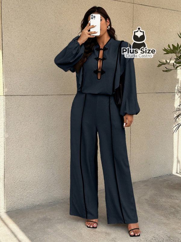 Conjunto Social com Detalhes de Contrates Plus Size Conjunto Social com Detalhes de Contrates Plus Size
