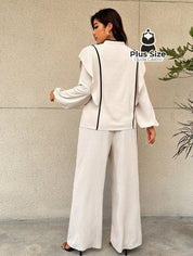 Conjunto Social com Detalhes de Contrates Plus Size Conjunto Social com Detalhes de Contrates Plus Size