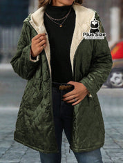 Jaqueta Acolchoada com Zíper e Capuz com forro em Fleece Borg Plus Size Jaqueta Acolchoada com Zíper e Capuz com forro