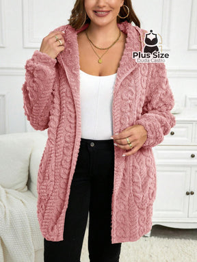 Jaqueta Acolchoada e Forrada com Capuz e Bolsos Plus Size para Inverno Jaqueta Acolchoada e Forrada com Capuz e Bolsos