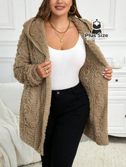 Jaqueta Acolchoada e Forrada com Capuz e Bolsos Plus Size para Inverno Jaqueta Acolchoada e Forrada com Capuz e Bolsos