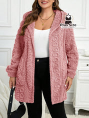 Jaqueta Acolchoada e Forrada com Capuz e Bolsos Plus Size para Inverno Jaqueta Acolchoada e Forrada com Capuz e Bolsos
