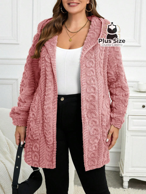 Jaqueta Acolchoada e Forrada com Capuz e Bolsos Plus Size para Inverno Jaqueta Acolchoada e Forrada com Capuz e Bolsos