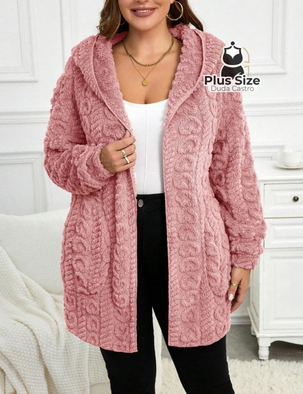 Jaqueta Acolchoada e Forrada com Capuz e Bolsos Plus Size para Inverno Jaqueta Acolchoada e Forrada com Capuz e Bolsos