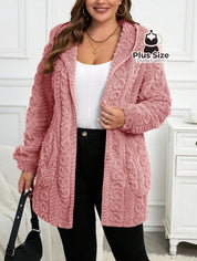 Jaqueta Acolchoada e Forrada com Capuz e Bolsos Plus Size para Inverno Jaqueta Acolchoada e Forrada com Capuz e Bolsos