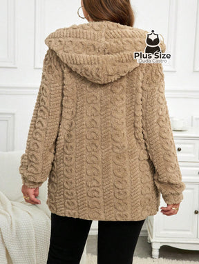 Jaqueta Acolchoada e Forrada com Capuz e Bolsos Plus Size para Inverno Jaqueta Acolchoada e Forrada com Capuz e Bolsos