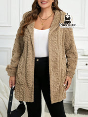 Jaqueta Acolchoada e Forrada com Capuz e Bolsos Plus Size para Inverno Jaqueta Acolchoada e Forrada com Capuz e Bolsos