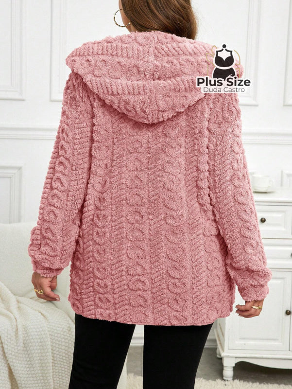 Jaqueta Acolchoada e Forrada com Capuz e Bolsos Plus Size para Inverno Jaqueta Acolchoada e Forrada com Capuz e Bolsos