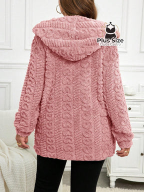 Jaqueta Acolchoada e Forrada com Capuz e Bolsos Plus Size para Inverno Jaqueta Acolchoada e Forrada com Capuz e Bolsos