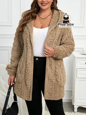 Jaqueta Acolchoada e Forrada com Capuz e Bolsos Plus Size para Inverno Jaqueta Acolchoada e Forrada com Capuz e Bolsos