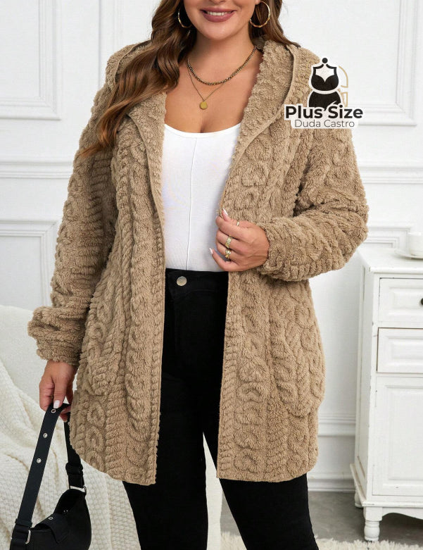 Jaqueta Acolchoada e Forrada com Capuz e Bolsos Plus Size para Inverno Jaqueta Acolchoada e Forrada com Capuz e Bolsos