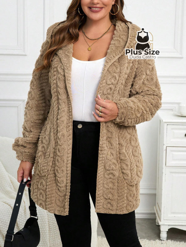 Jaqueta Acolchoada e Forrada com Capuz e Bolsos Plus Size para Inverno Jaqueta Acolchoada e Forrada com Capuz e Bolsos