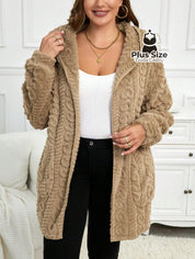 Jaqueta Acolchoada e Forrada com Capuz e Bolsos Plus Size para Inverno Jaqueta Acolchoada e Forrada com Capuz e Bolsos