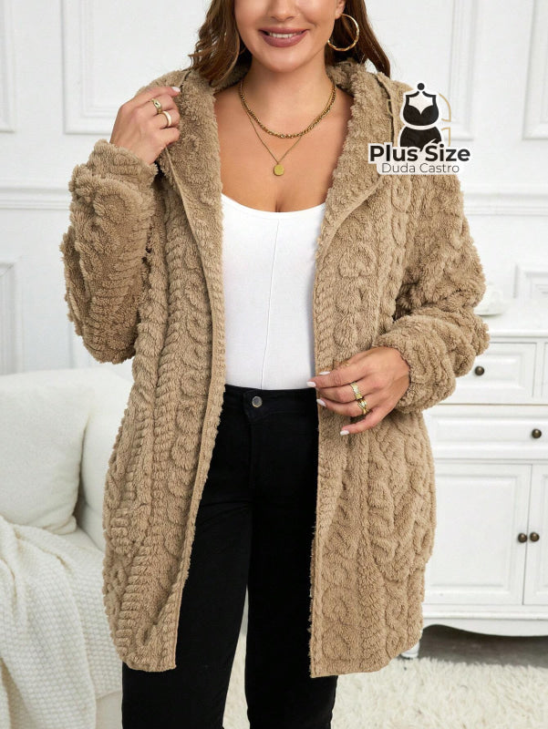 Jaqueta Acolchoada e Forrada com Capuz e Bolsos Plus Size para Inverno Jaqueta Acolchoada e Forrada com Capuz e Bolsos