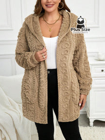 Jaqueta Acolchoada e Forrada com Capuz e Bolsos Plus Size para Inverno Capuccino / G Jaqueta Acolchoada e Forrada com