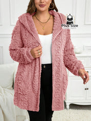 Jaqueta Acolchoada e Forrada com Capuz e Bolsos Plus Size para Inverno Rosa / G Jaqueta Acolchoada e Forrada com Capuz