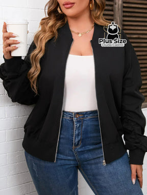 Jaqueta Bomber De Zíper Plus Size