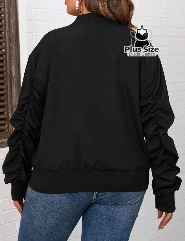 Jaqueta Bomber De Zíper Plus Size