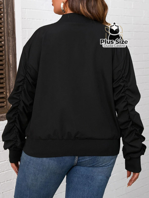 Jaqueta Bomber De Zíper Plus Size