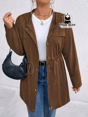 Jaqueta com Capuz Botões Cinto Várias Cores Plus Size Jaqueta com Capuz Botões Cinto Várias Cores Plus Size