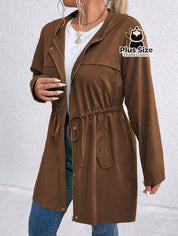 Jaqueta com Capuz Botões Cinto Várias Cores Plus Size Jaqueta com Capuz Botões Cinto Várias Cores Plus Size