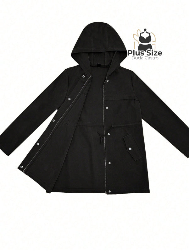 Jaqueta com Capuz Botões Cinto Várias Cores Plus Size Jaqueta com Capuz Botões Cinto Várias Cores Plus Size