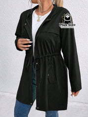 Jaqueta com Capuz Botões Cinto Várias Cores Plus Size Jaqueta com Capuz Botões Cinto Várias Cores Plus Size