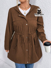 Jaqueta com Capuz Botões Cinto Várias Cores Plus Size Jaqueta com Capuz Botões Cinto Várias Cores Plus Size