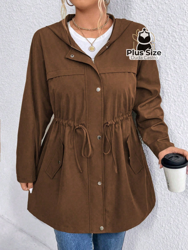Jaqueta com Capuz Botões Cinto Várias Cores Plus Size Jaqueta com Capuz Botões Cinto Várias Cores Plus Size