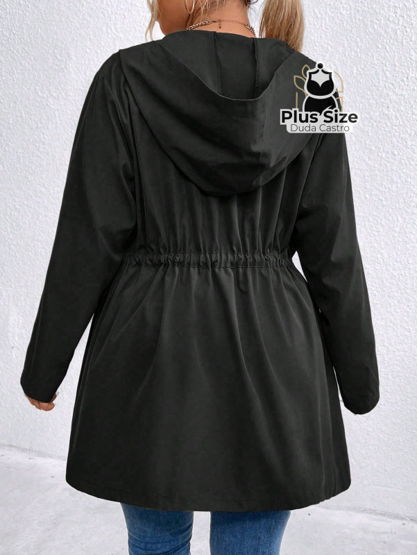 Jaqueta com Capuz Botões Cinto Várias Cores Plus Size Jaqueta com Capuz Botões Cinto Várias Cores Plus Size