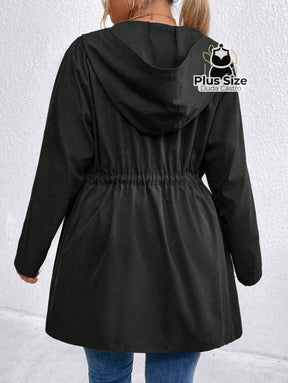 Jaqueta com Capuz Botões Cinto Várias Cores Plus Size Jaqueta com Capuz Botões Cinto Várias Cores Plus Size