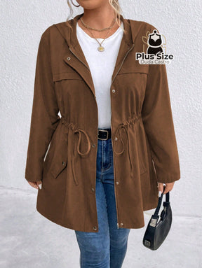 Jaqueta com Capuz Botões Cinto Várias Cores Plus Size Jaqueta com Capuz Botões Cinto Várias Cores Plus Size