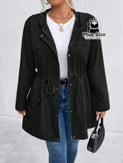 Jaqueta com Capuz Botões Cinto Várias Cores Plus Size Jaqueta com Capuz Botões Cinto Várias Cores Plus Size