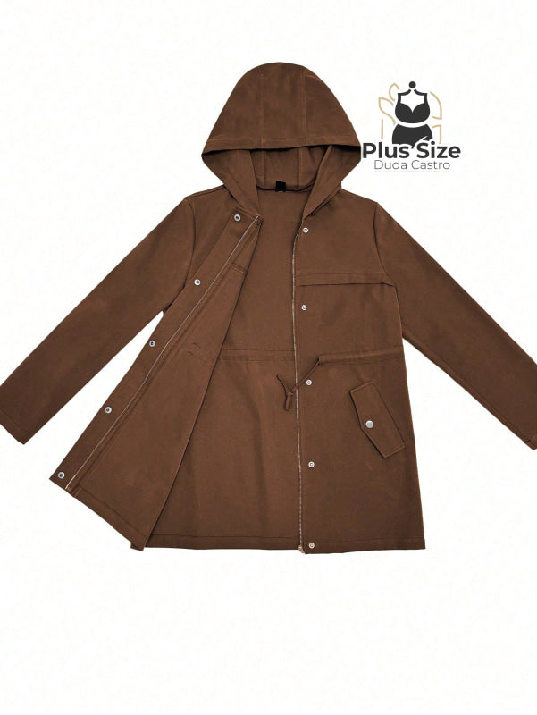 Jaqueta com Capuz Botões Cinto Várias Cores Plus Size Jaqueta com Capuz Botões Cinto Várias Cores Plus Size