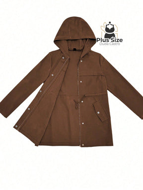 Jaqueta com Capuz Botões Cinto Várias Cores Plus Size Jaqueta com Capuz Botões Cinto Várias Cores Plus Size