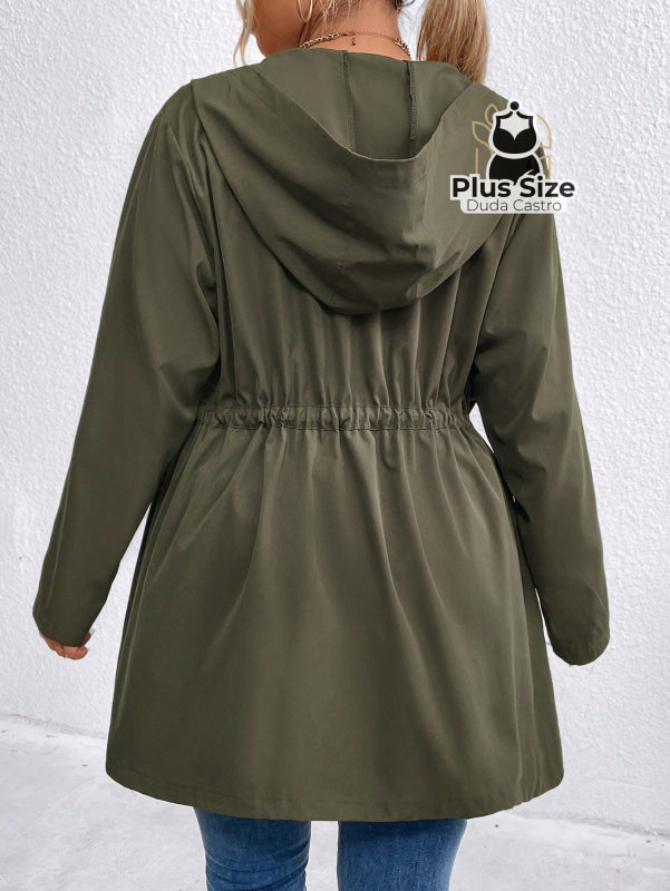 Jaqueta com Capuz Botões Cinto Várias Cores Plus Size Jaqueta com Capuz Botões Cinto Várias Cores Plus Size